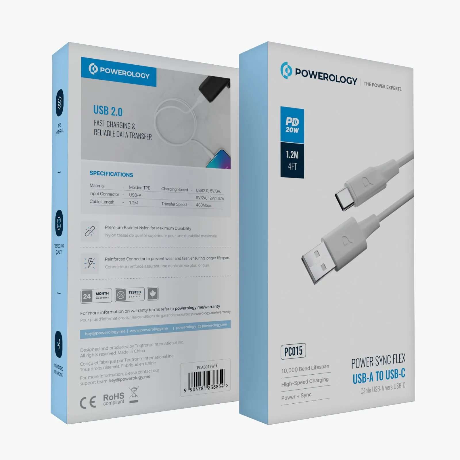 Powerology USB-A to USB-C TPE Jacket Over-Molded Cable 1.2 Meter - Linkphones Center